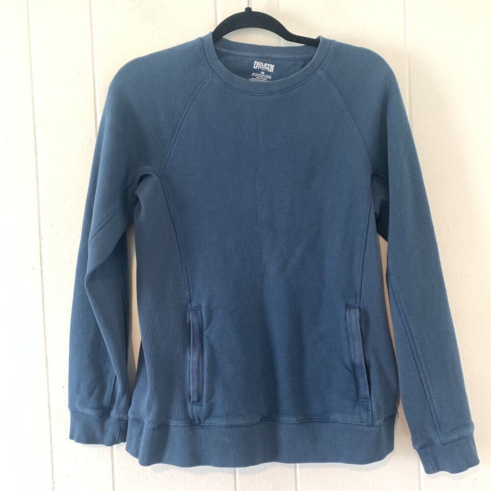 Duluth Trading Co Womens XS Sweatshirt Crewneck Zipper Pockets Pull Over Blue